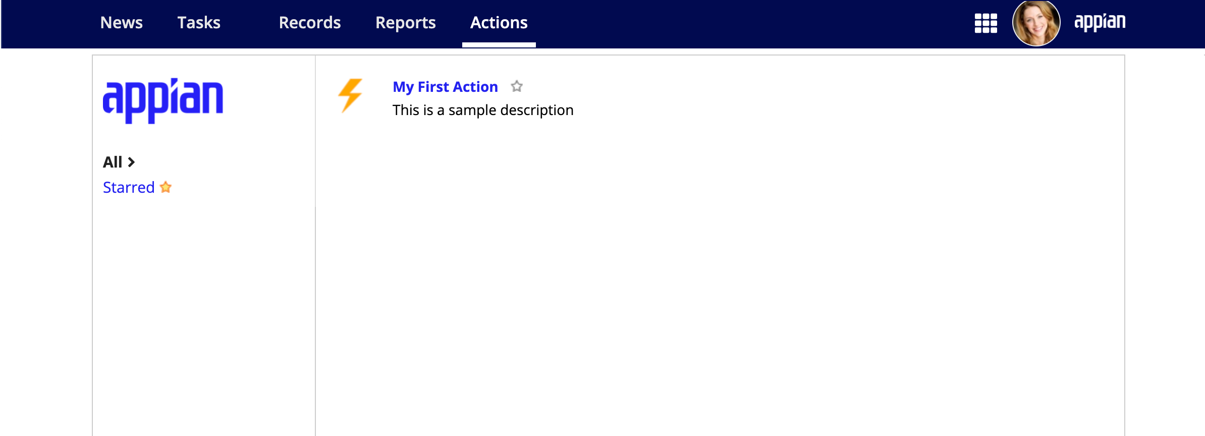 screenshot of the actions list in Tempo