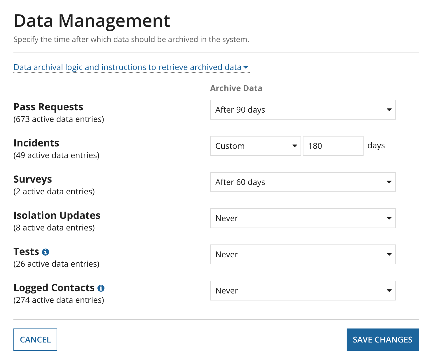 data management configuration