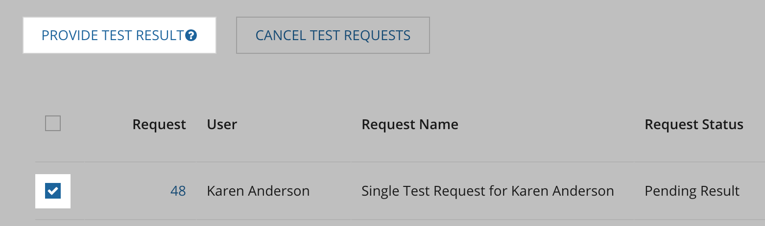 provide test result button
