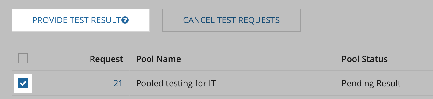provide test result button pool