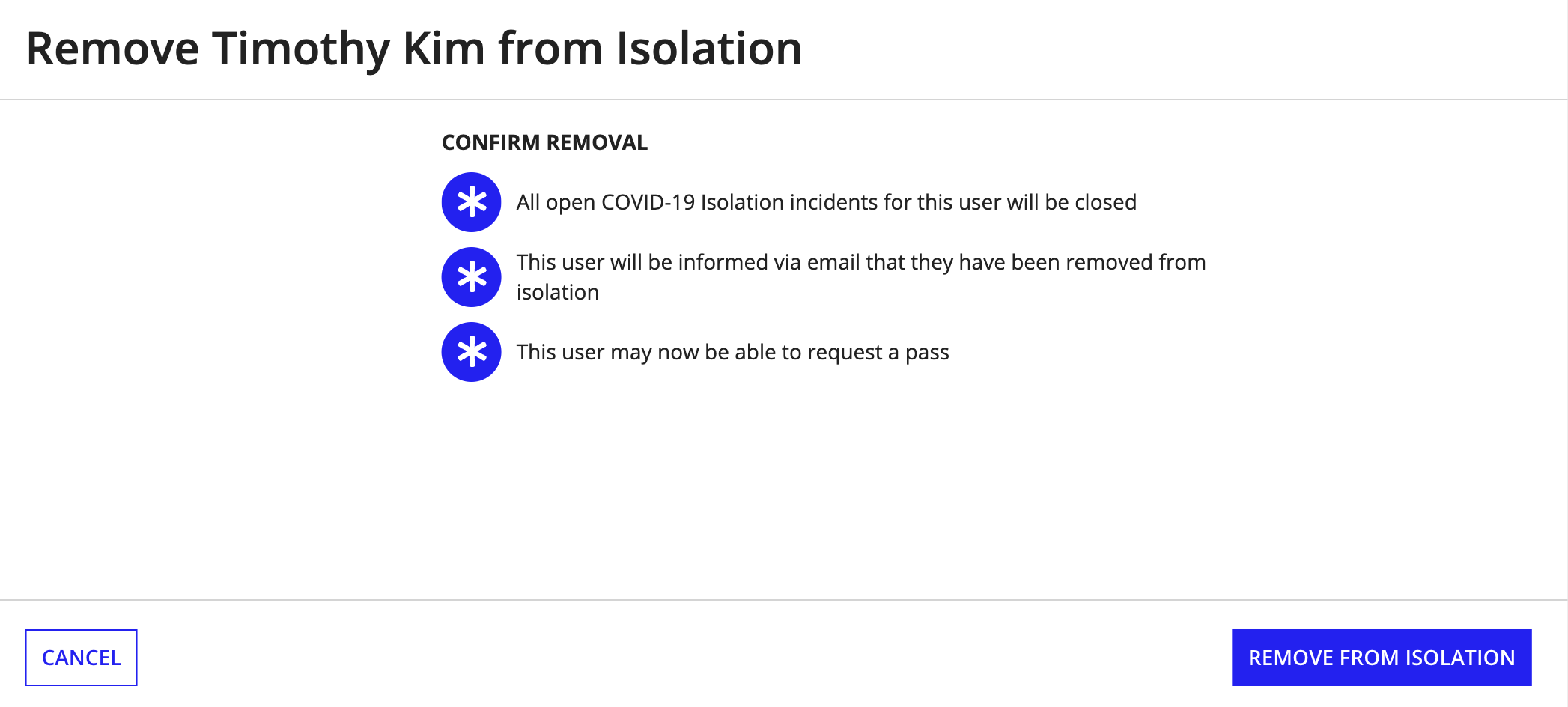 remove user from isolation