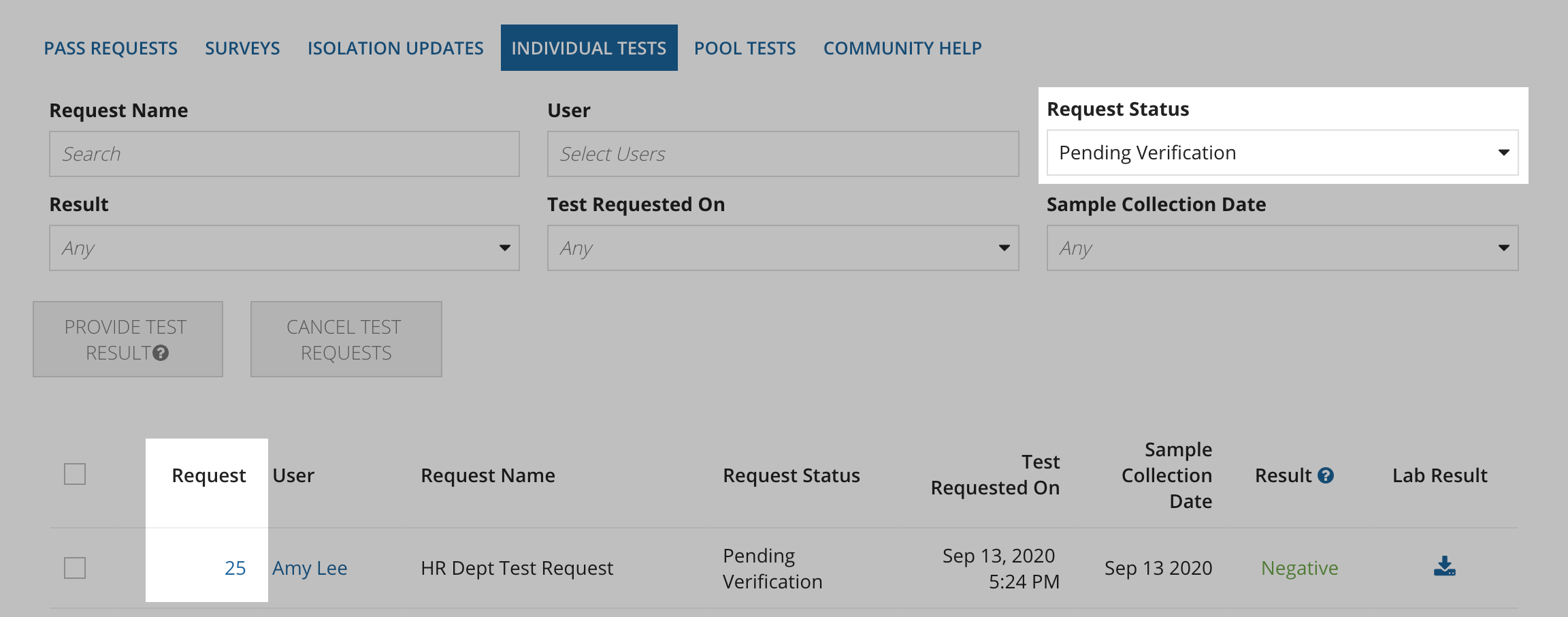 review test pending verification filter