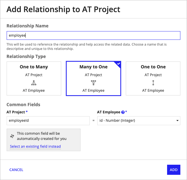 Add Relationship to Project dialog
