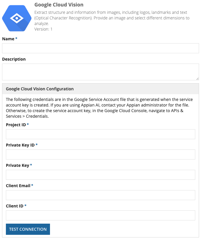 screenshot of a Google Cloud Vision connected system object