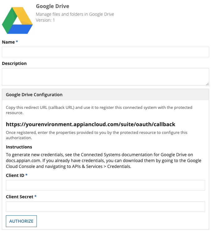screenshot of a Google Drive connected system object