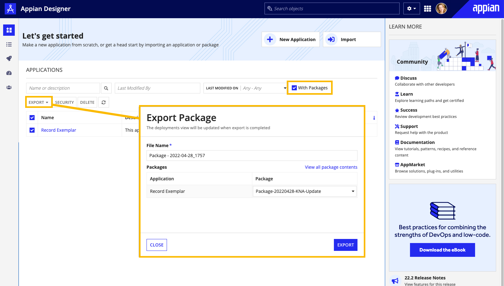 cross app package export