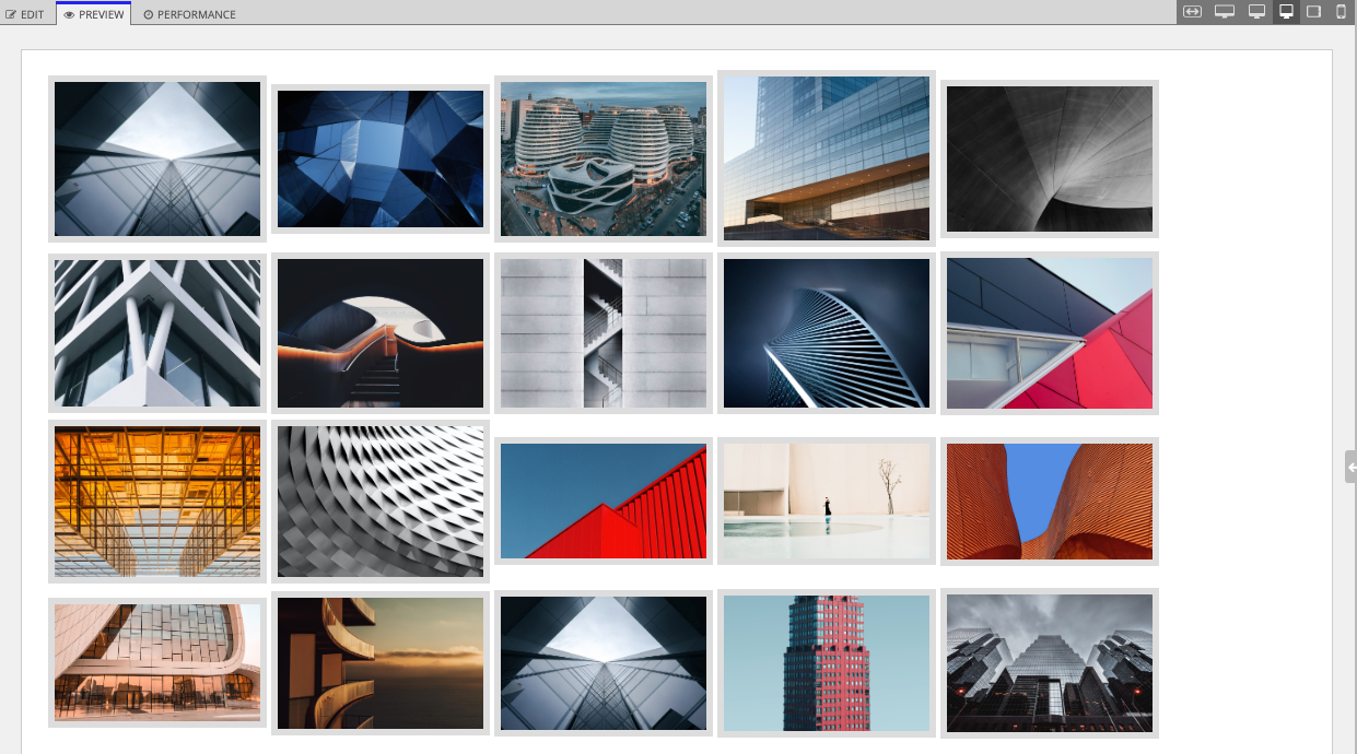 screenshot of the images pattern on the desktop narrow form factor, with the images in a 4 by 6 grid.