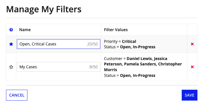 Manage Filters Dialog