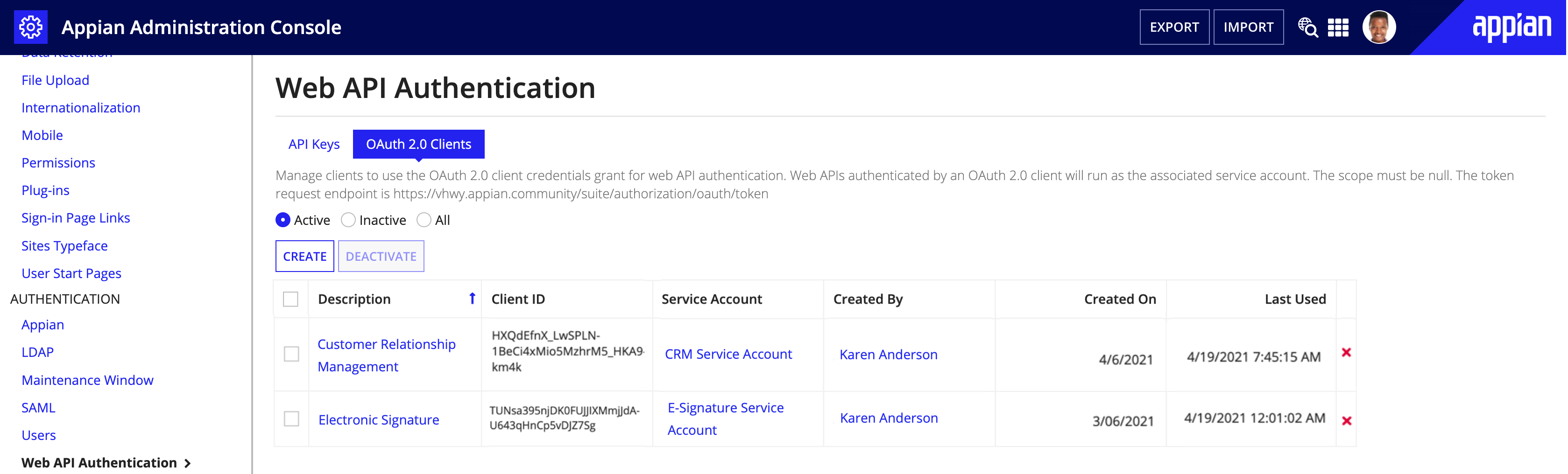 screenshot of the OAuth page