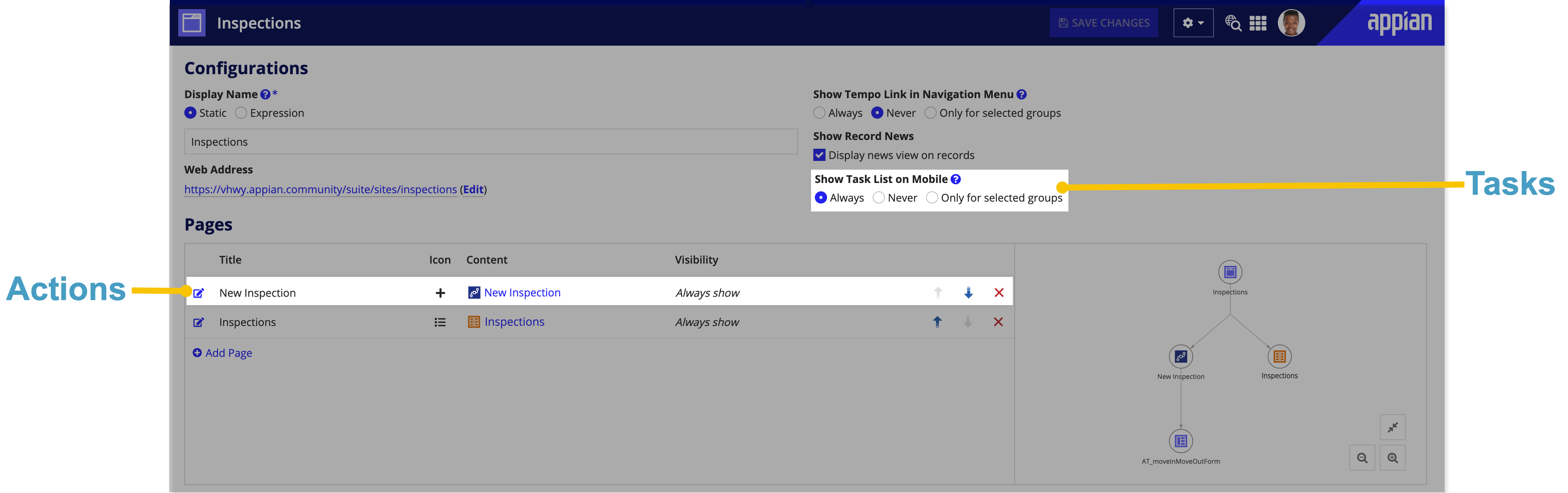 screenshot showing selecting an offline form as a site page