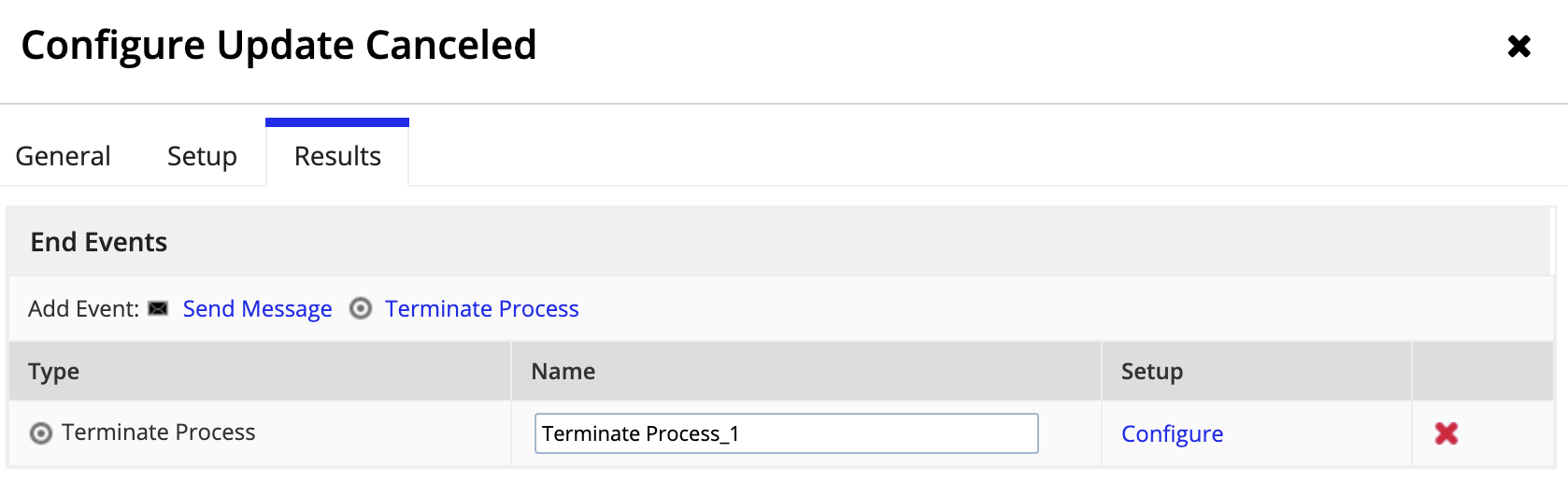 screenshot of the terminate process settings in the process model