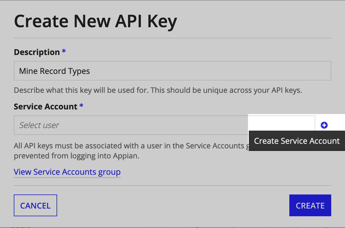 Create New API Key window
