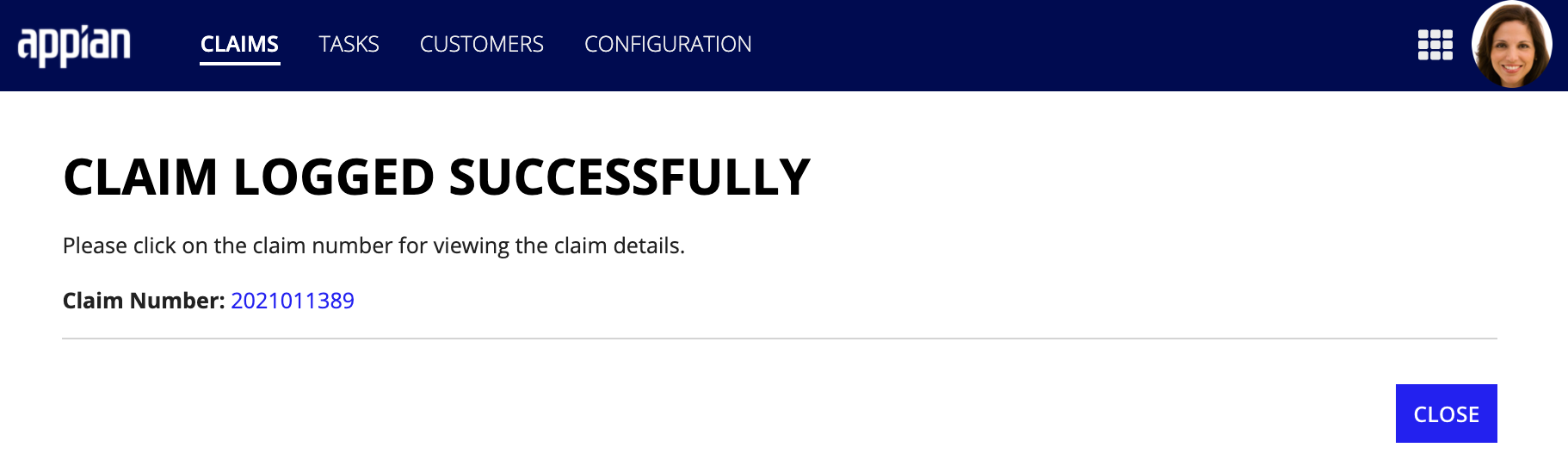 /cc logged claim confirmation