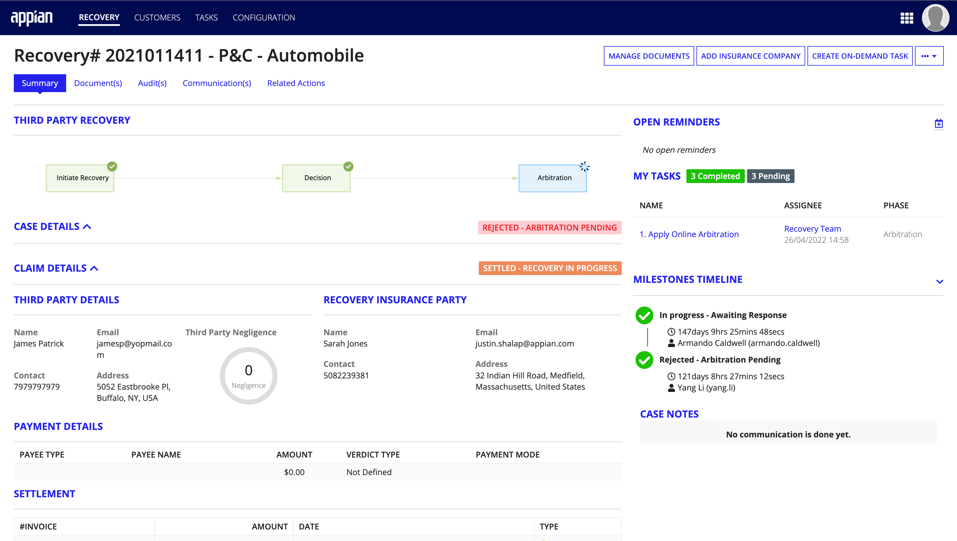 The Recovery Summary page