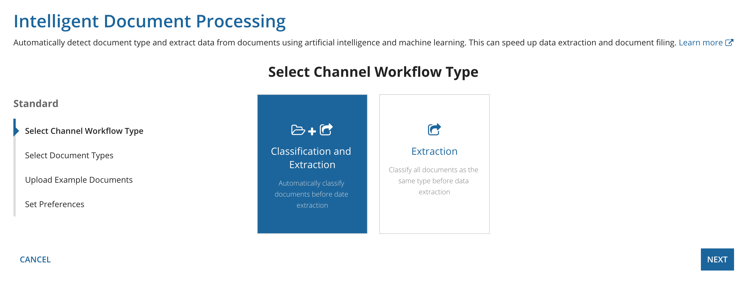Select the channel workflow type