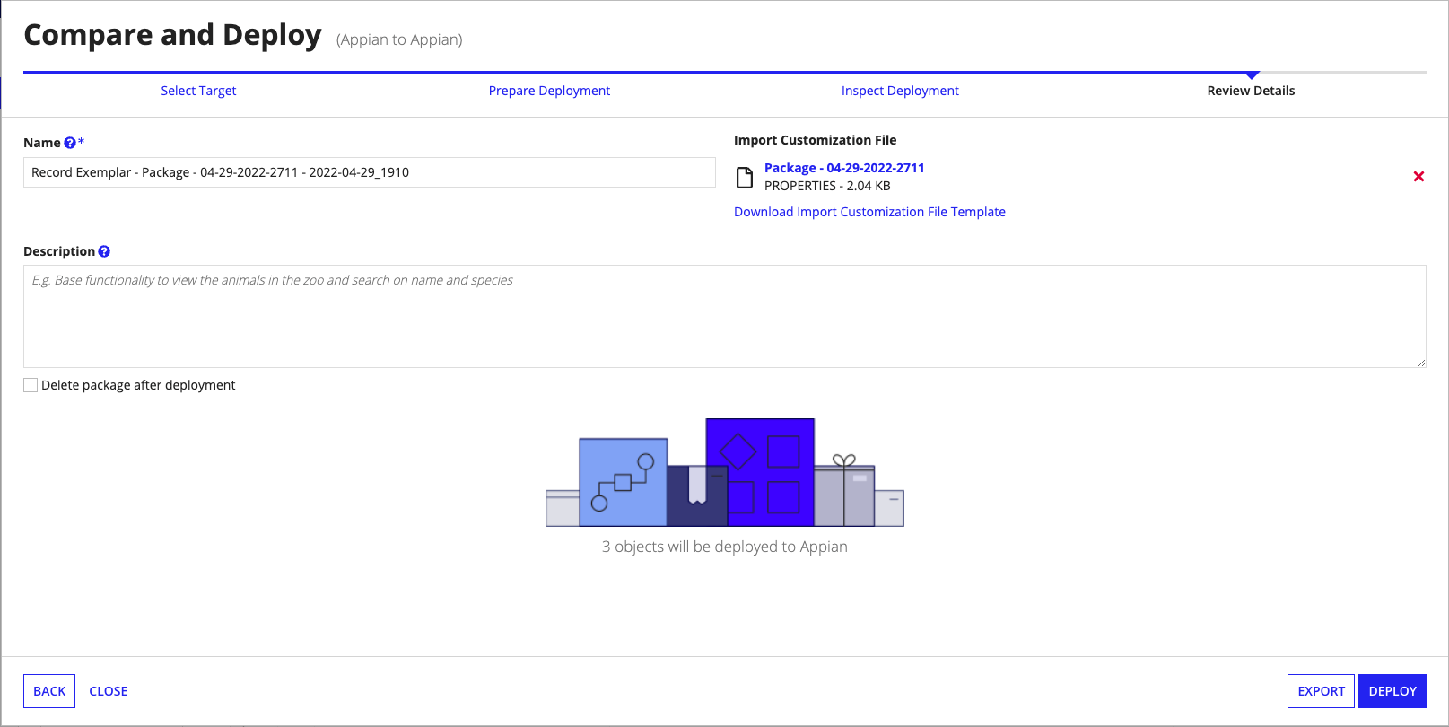 screenshot of the review step user interface