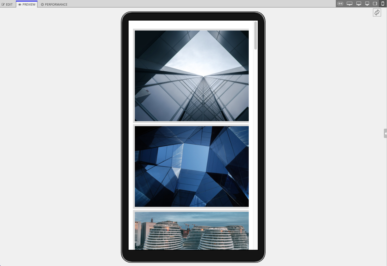 screenshot of the image pattern on the phone form factor preview, with one image per row