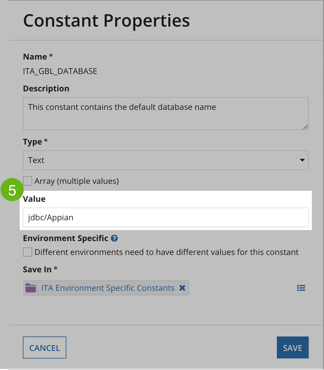 database constant value