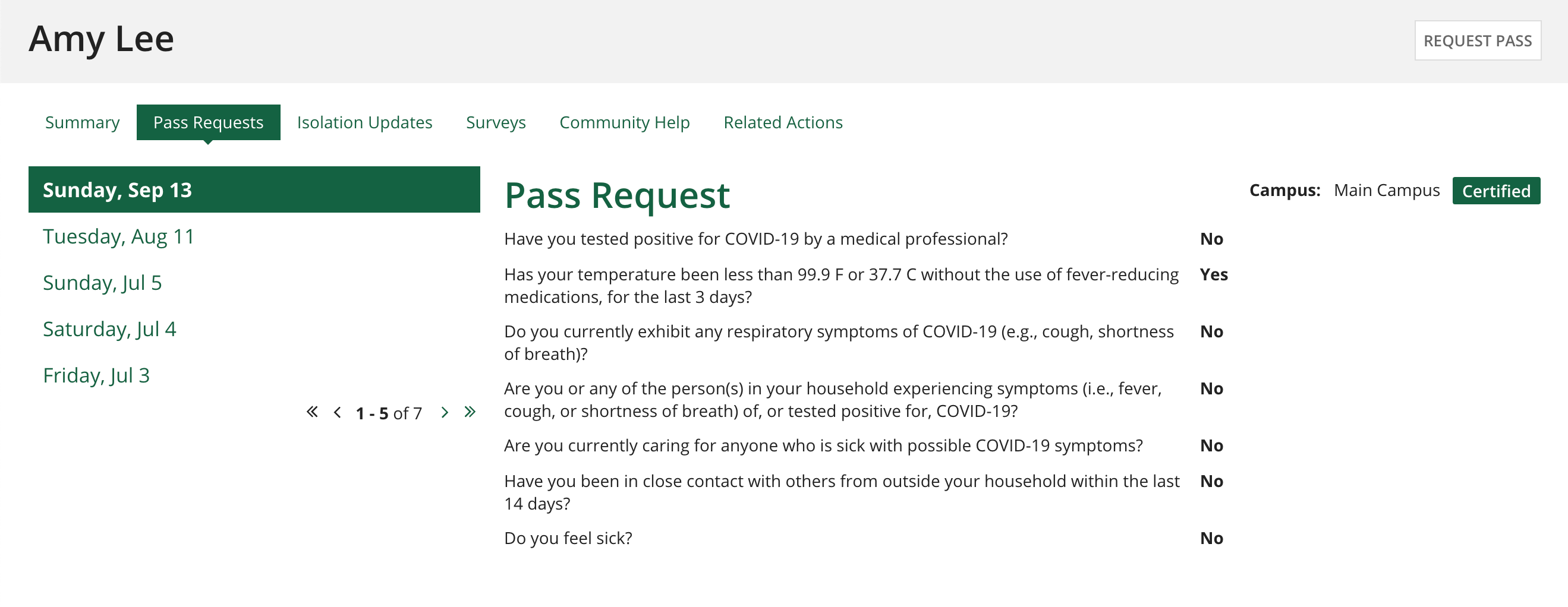 pass request summary