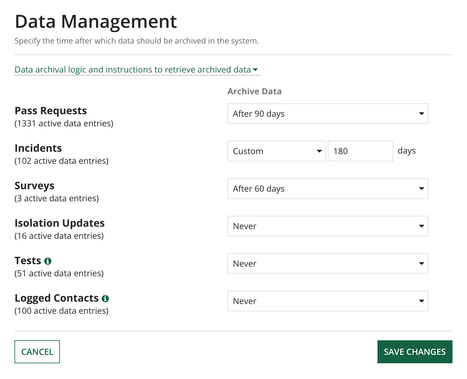 data management configuration