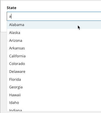 screenshot of an array picker with state names
