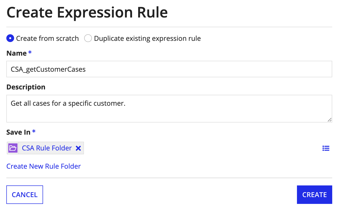 Create new expression rule dialog