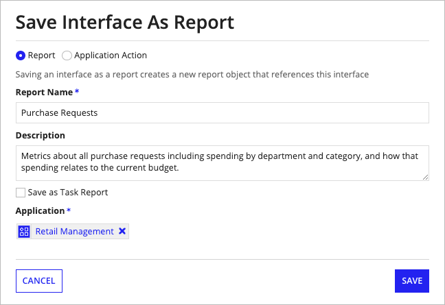 /interface object save interface as report