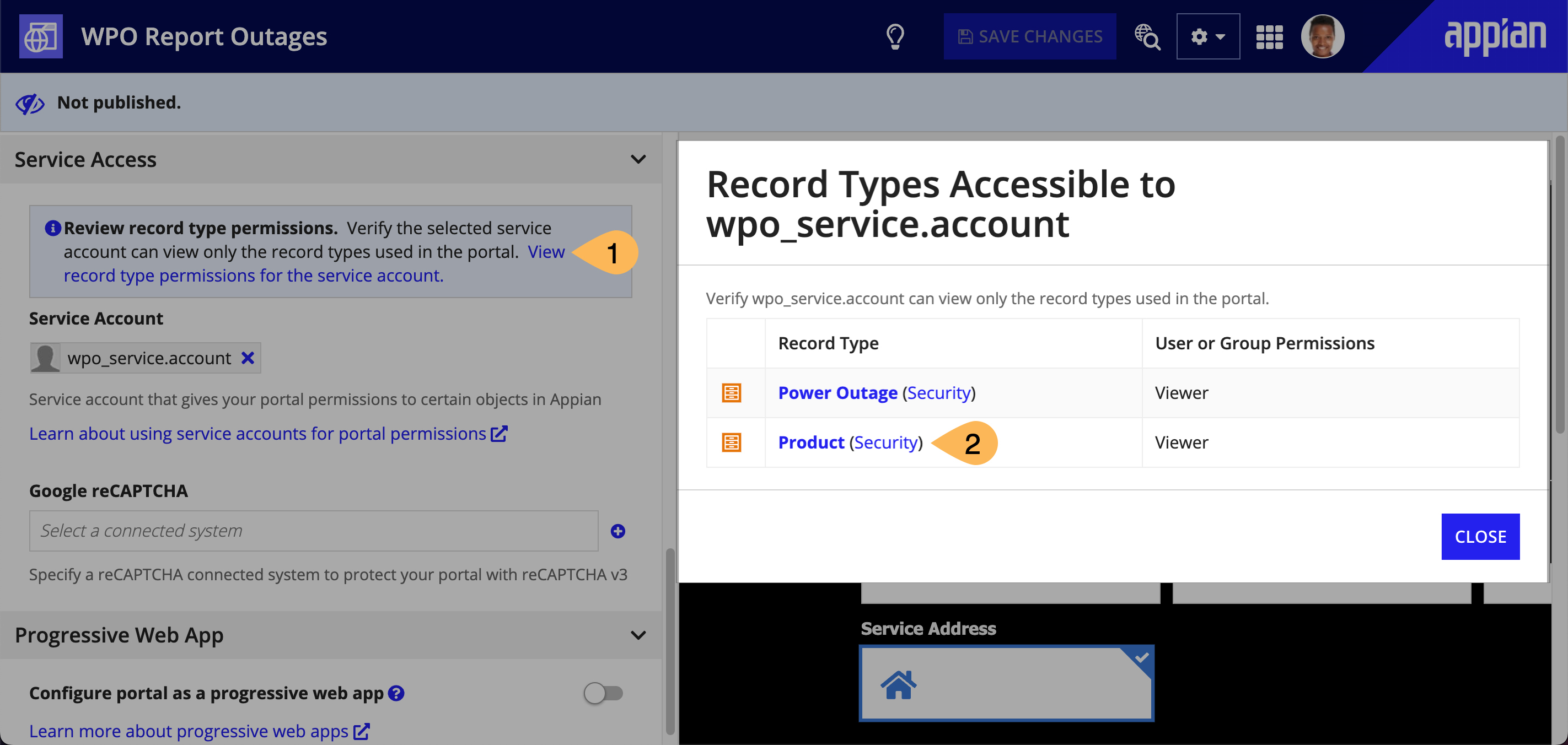 changing record type permissions for a portal service account