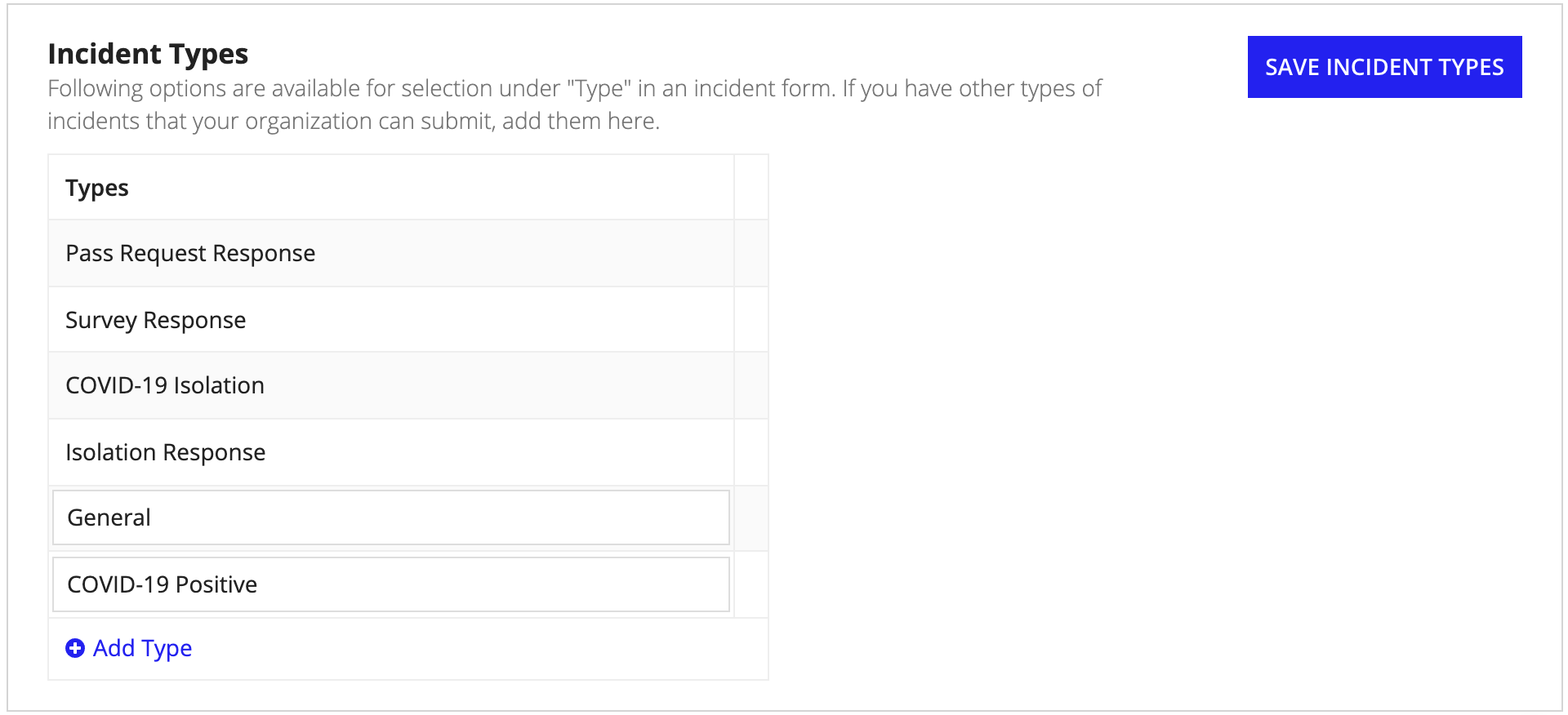 /configure incident types