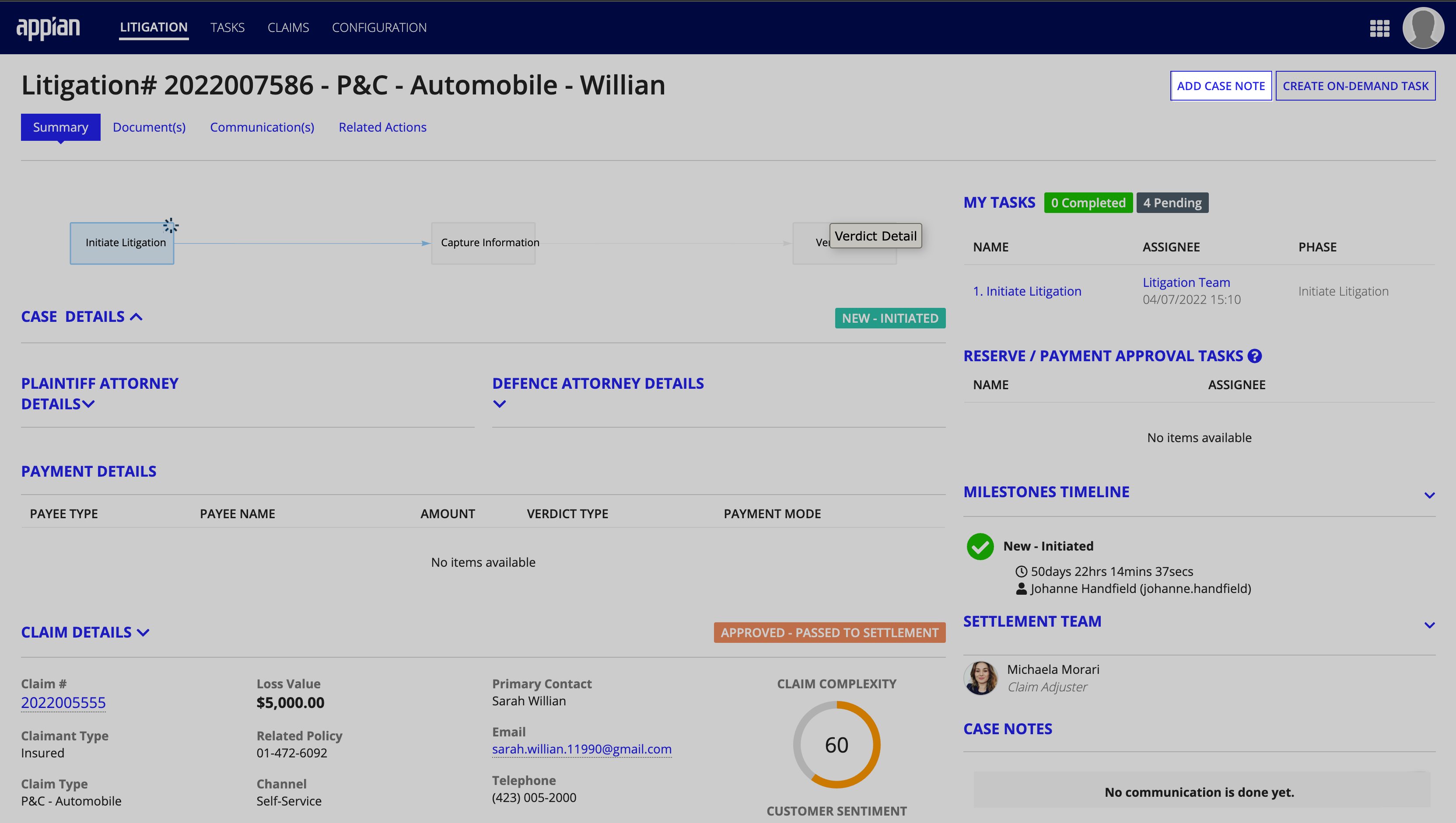 The Litigation Summary page