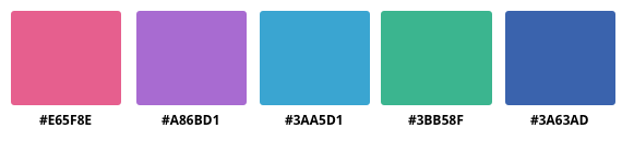 a five color guide to the colors in the Parachute color scheme, with accompanying hex codes
