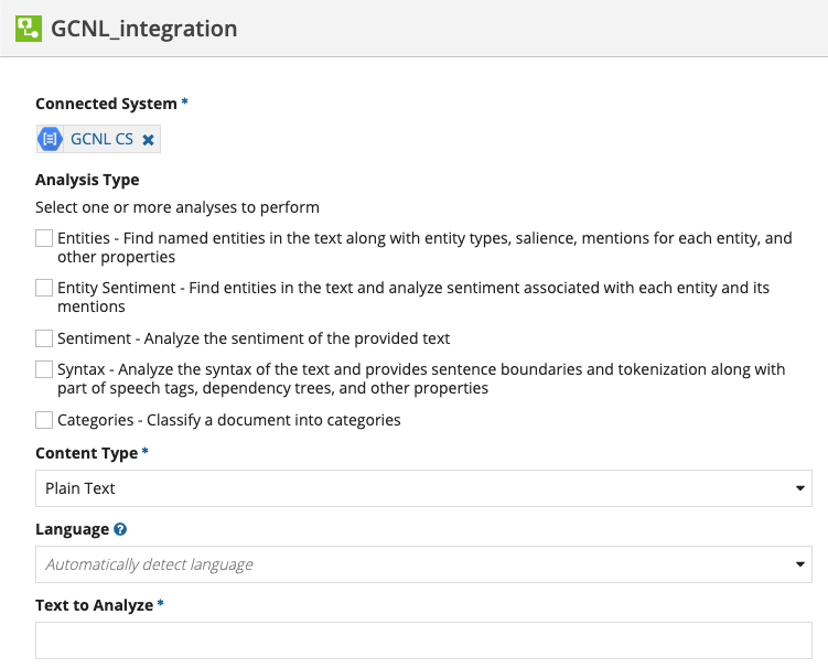 screenshot of a GCNL integration object
