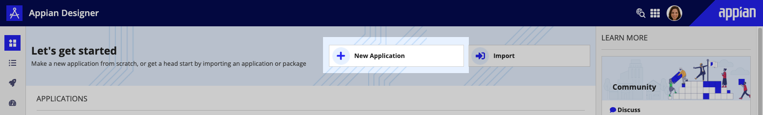 screenshot of the New Application button