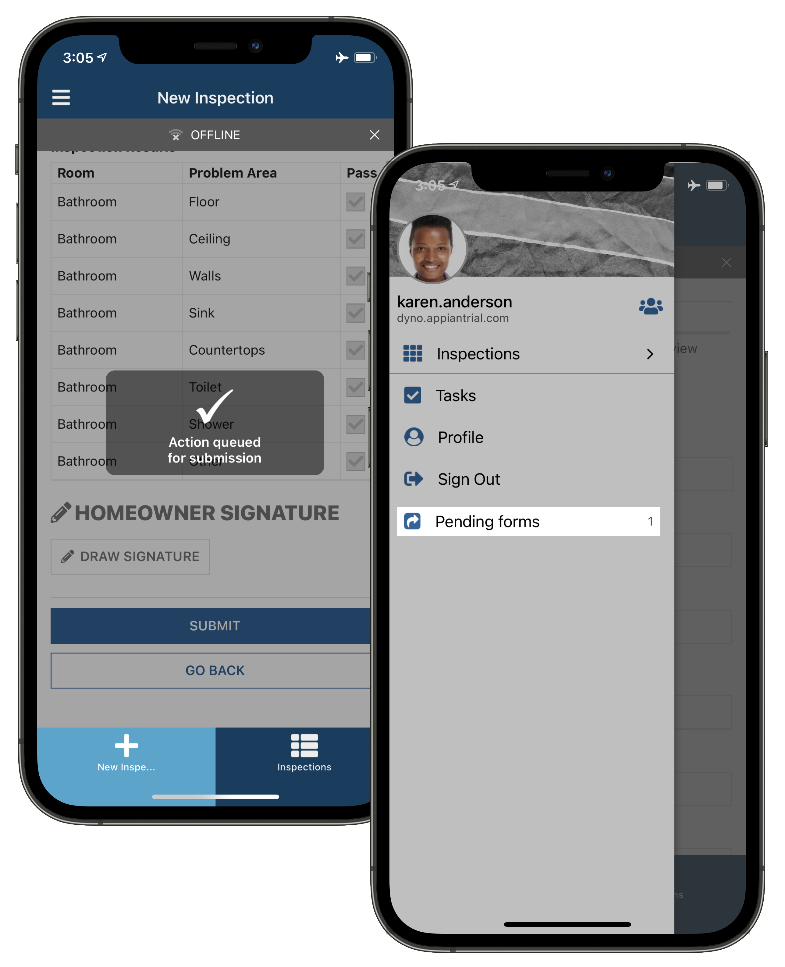 screenshot of pending mobile forms