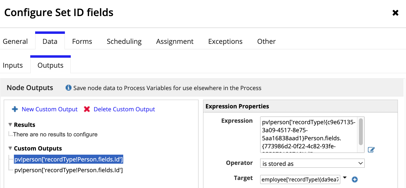 Configuration details of Set ID fields script task