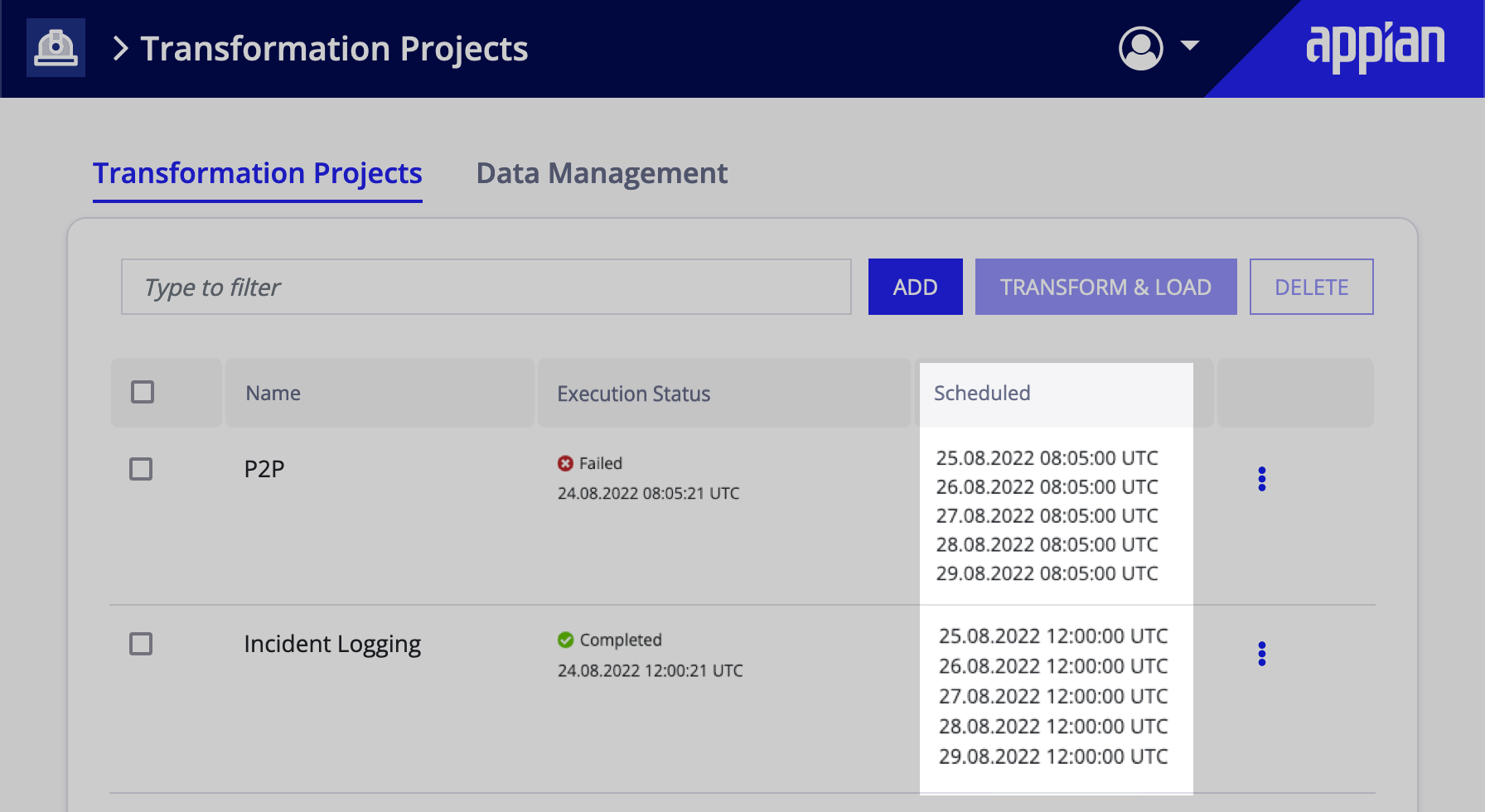 Schedule Transformation Project