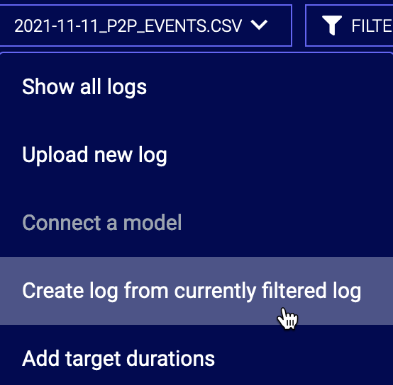 Create log from currently filtered log