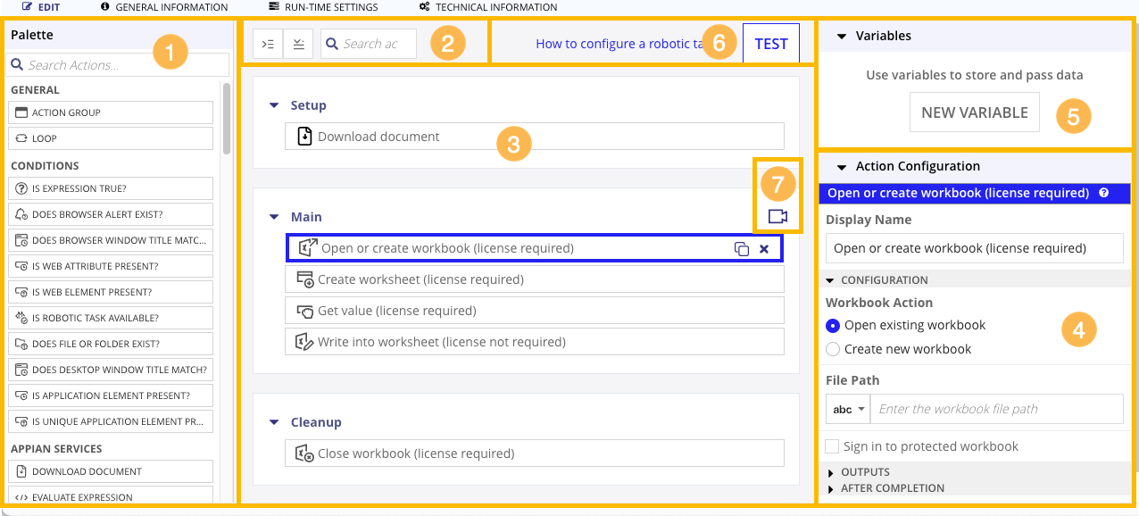 Example of the robotic task definition