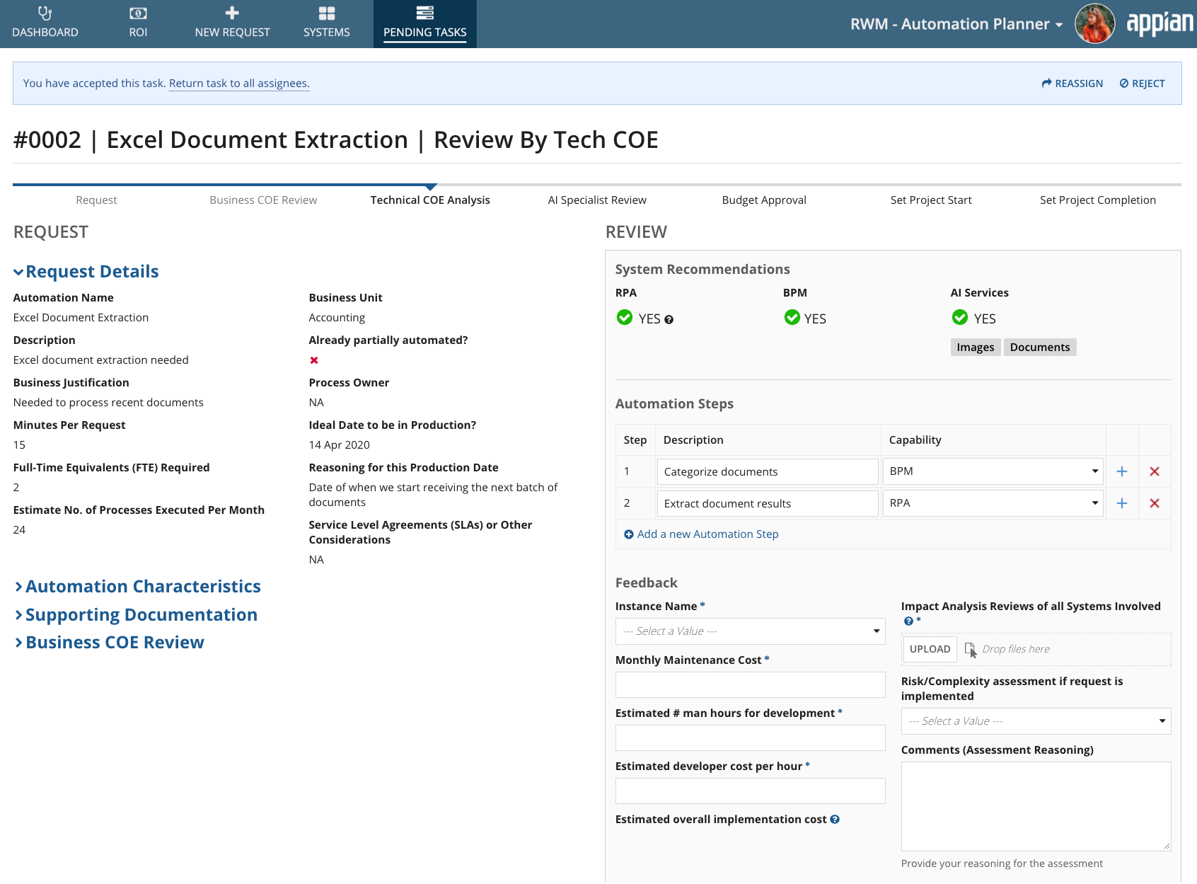 Automation Planner Request System Recommendation