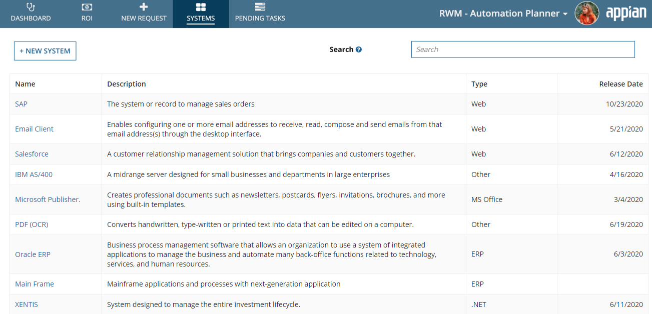 Systems tab