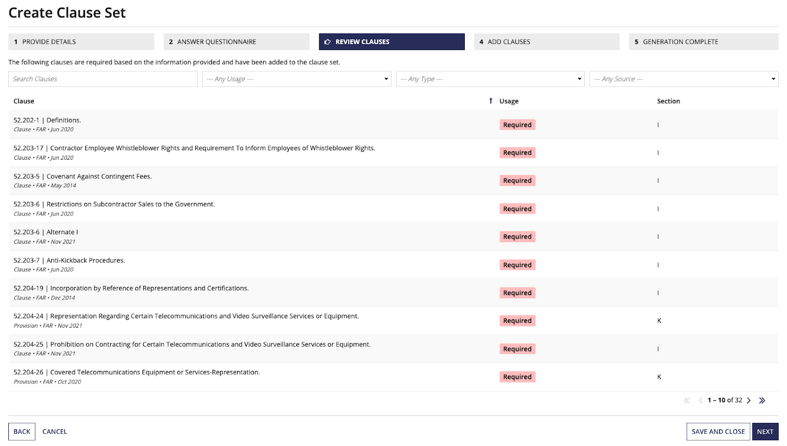 /clauseset review clauses