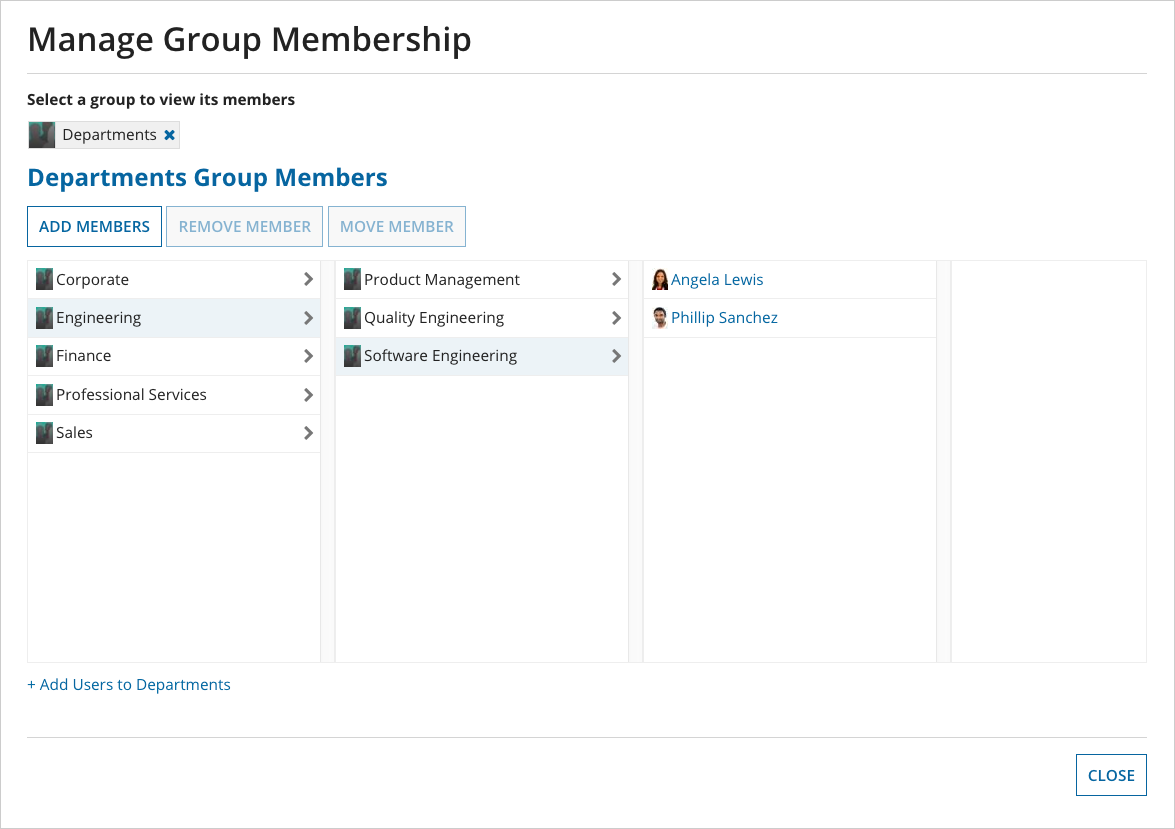 screenshot example of members of a group