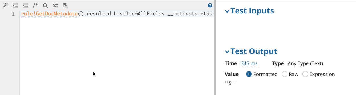 screenshot of an expression rule that uses the etag metadata field