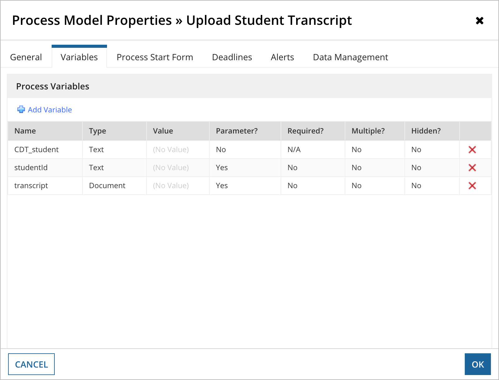 Upload Document Process Variables