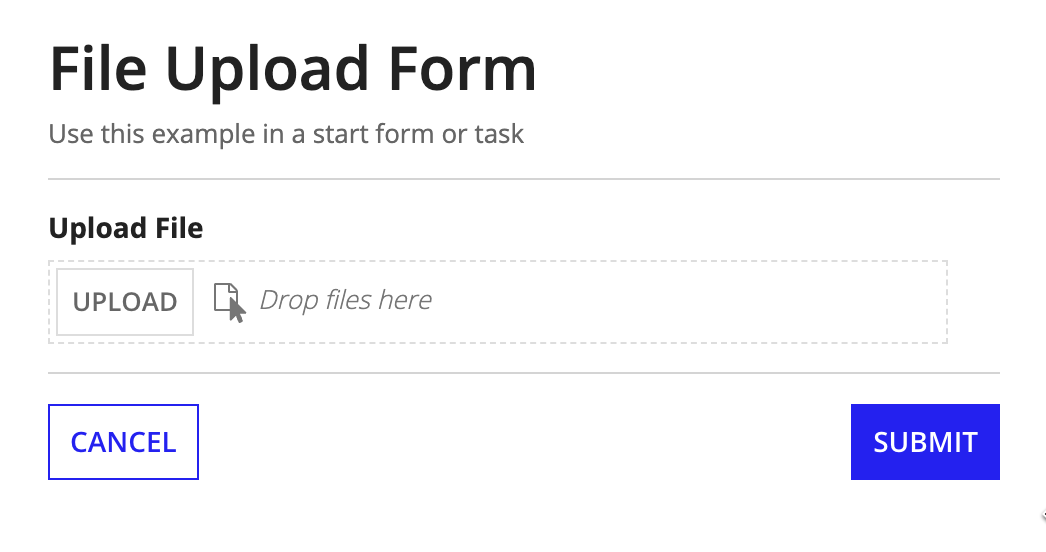 screenshot of a file upload for a start form or task
