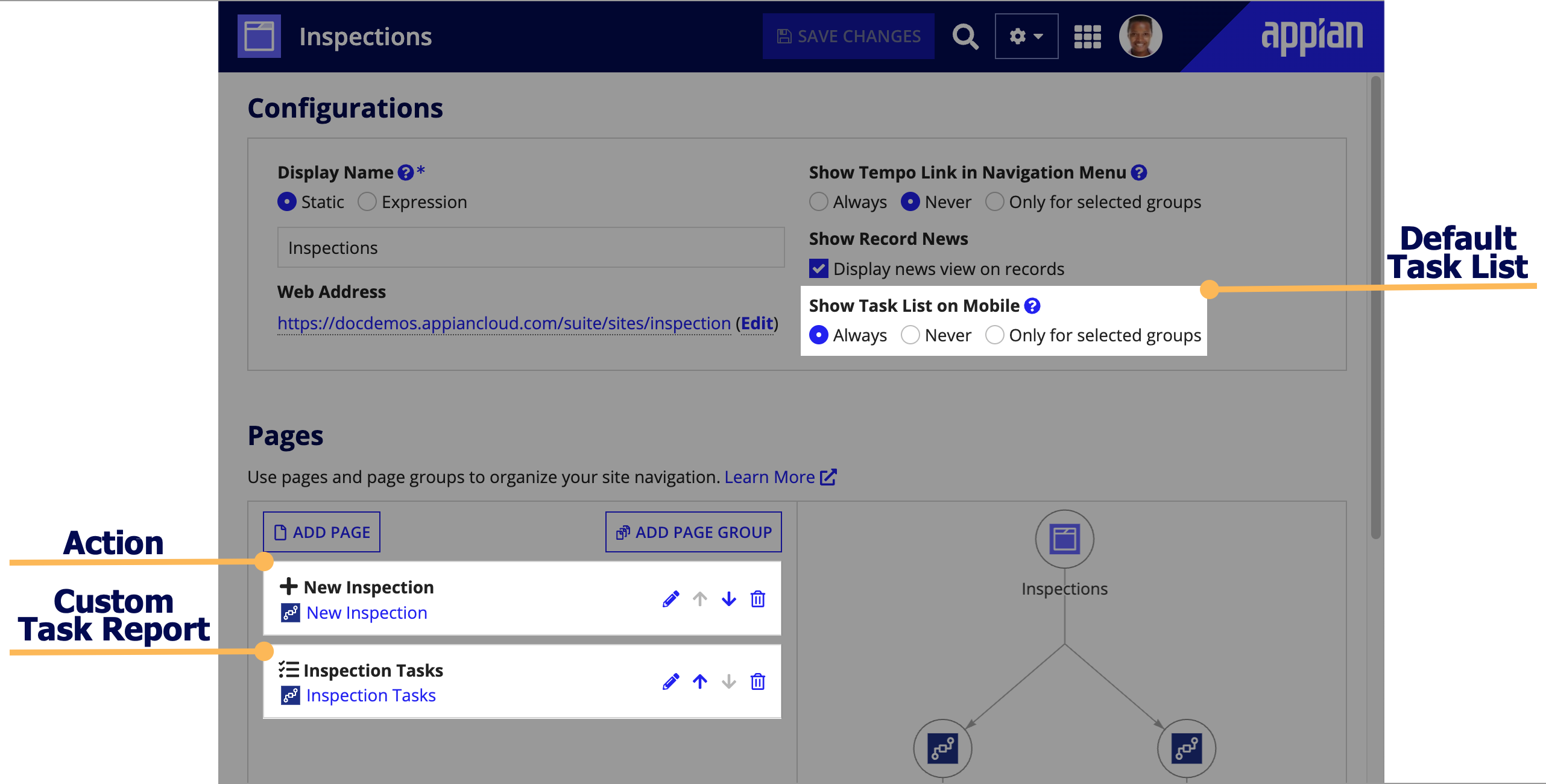 screenshot showing selecting an offline form as a site page