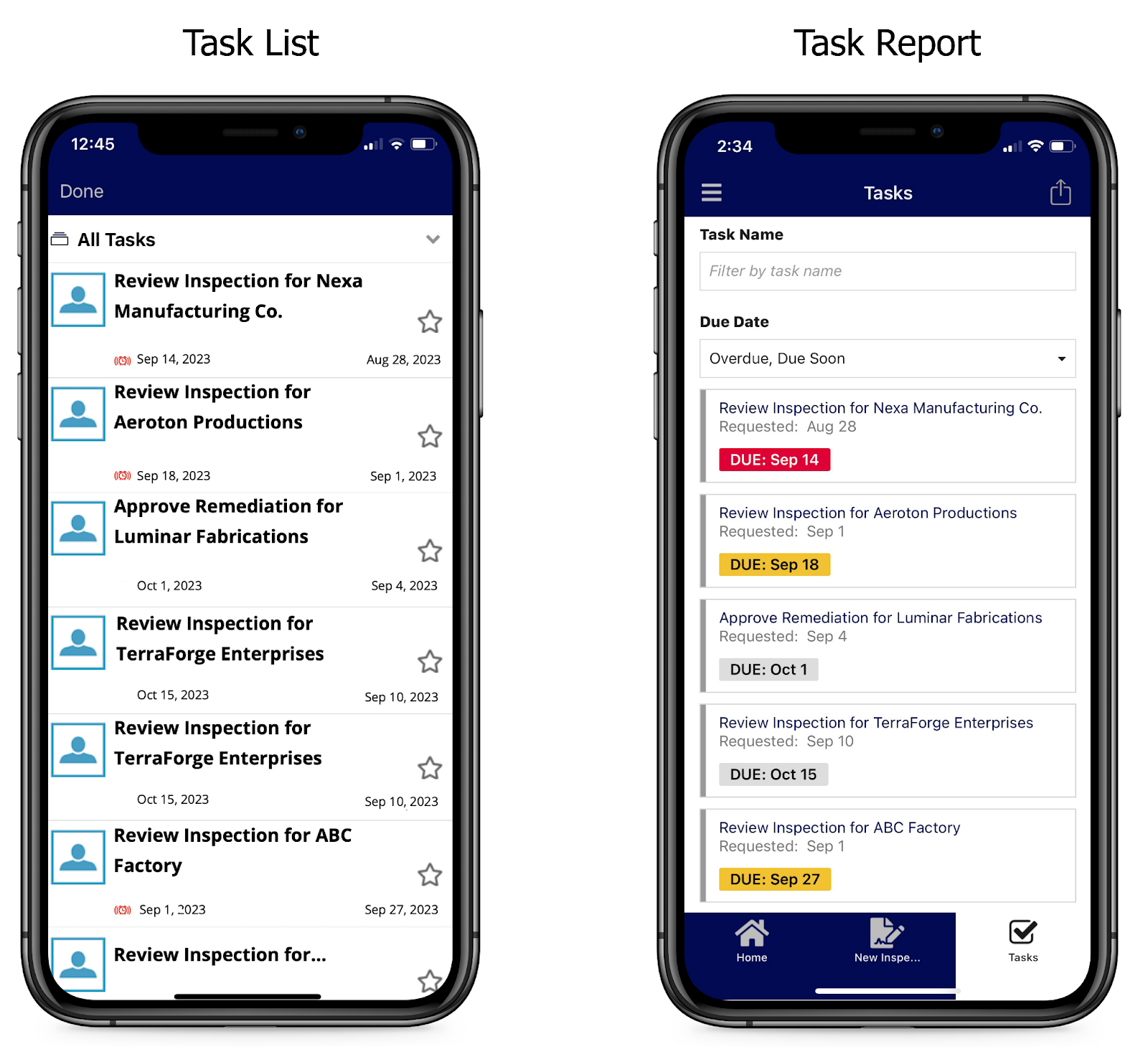 image comparing a task list and task report on mobile