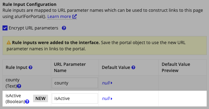 new rule input in edit page dialog