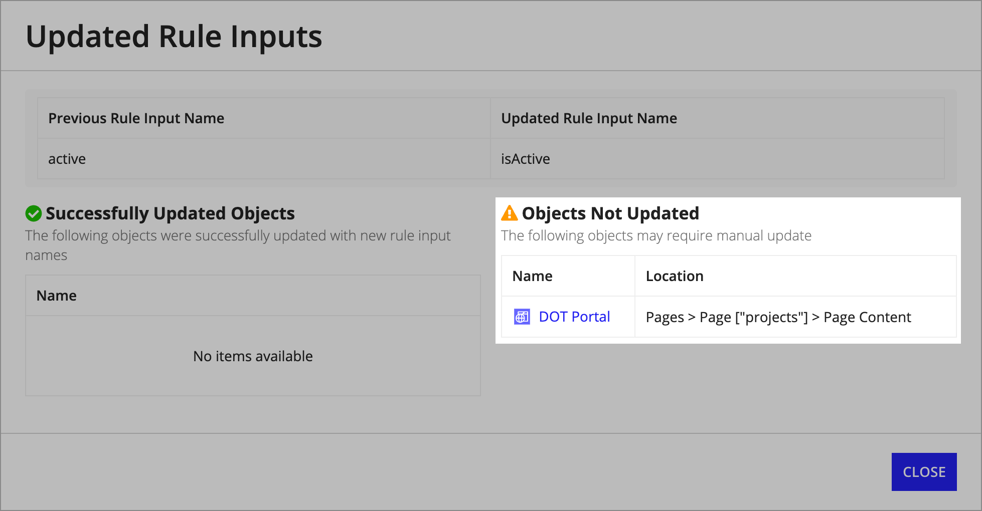 updated rule inputs dialog