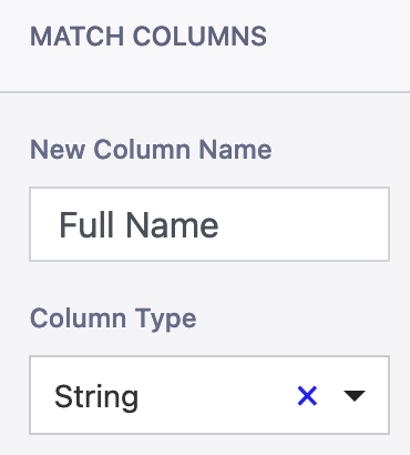 Screenshot of New Column Name field with string type